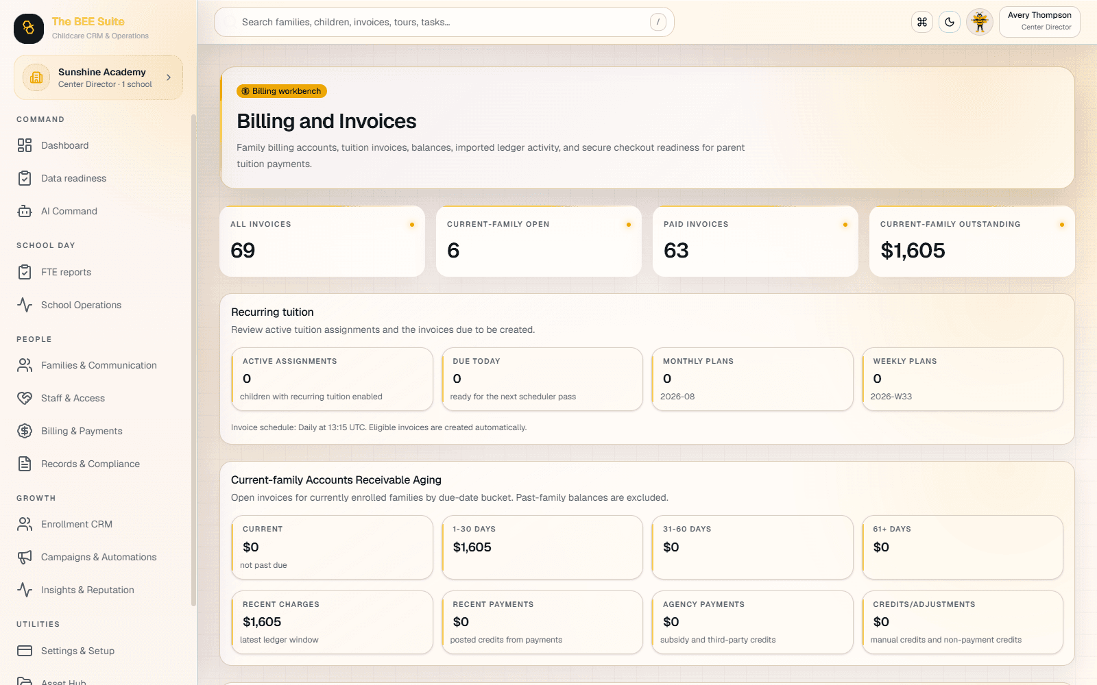 Director billing and invoice workspace shown at a desktop viewport