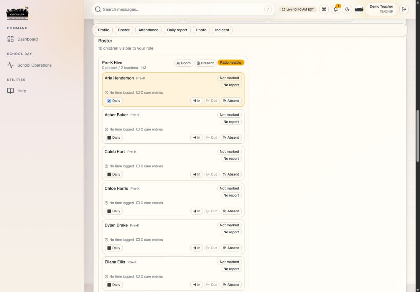 Teacher classroom workspace shown at a desktop viewport