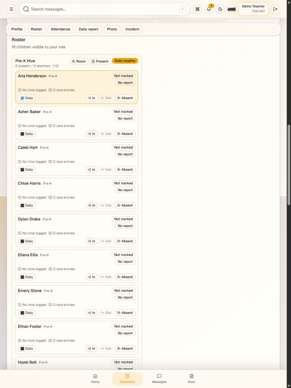 Teacher classroom workspace shown at an iPad viewport